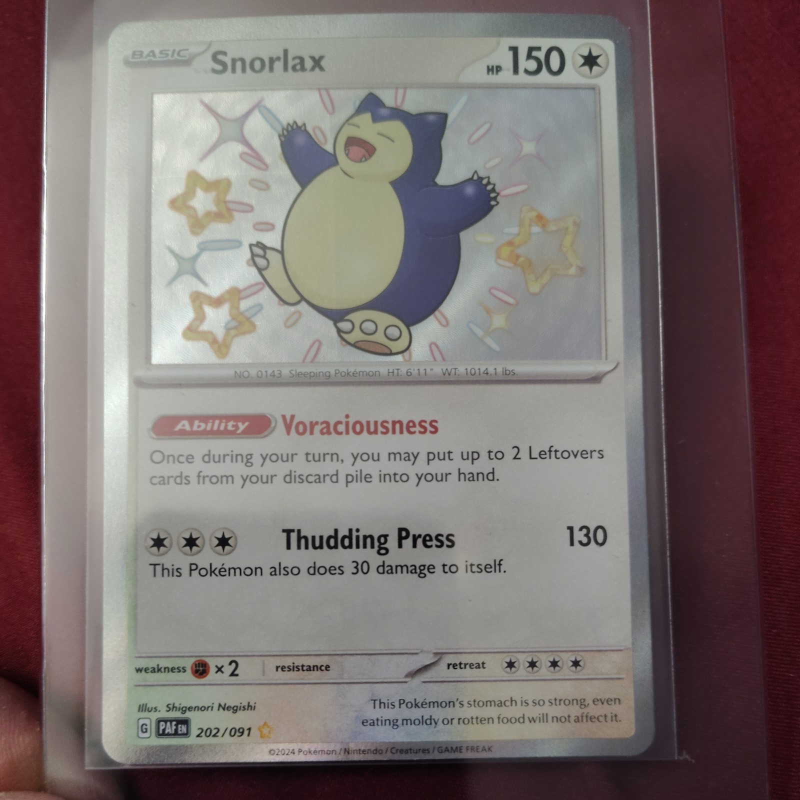 Pokemon TCG Paldean Fates 202/091 Snorlax Baby Shiny Holo Rare NM view 1