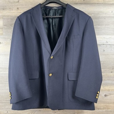 David Taylor Navy Hopsack Blazer Sport Coat Patch Pockets Gold Btn 48R