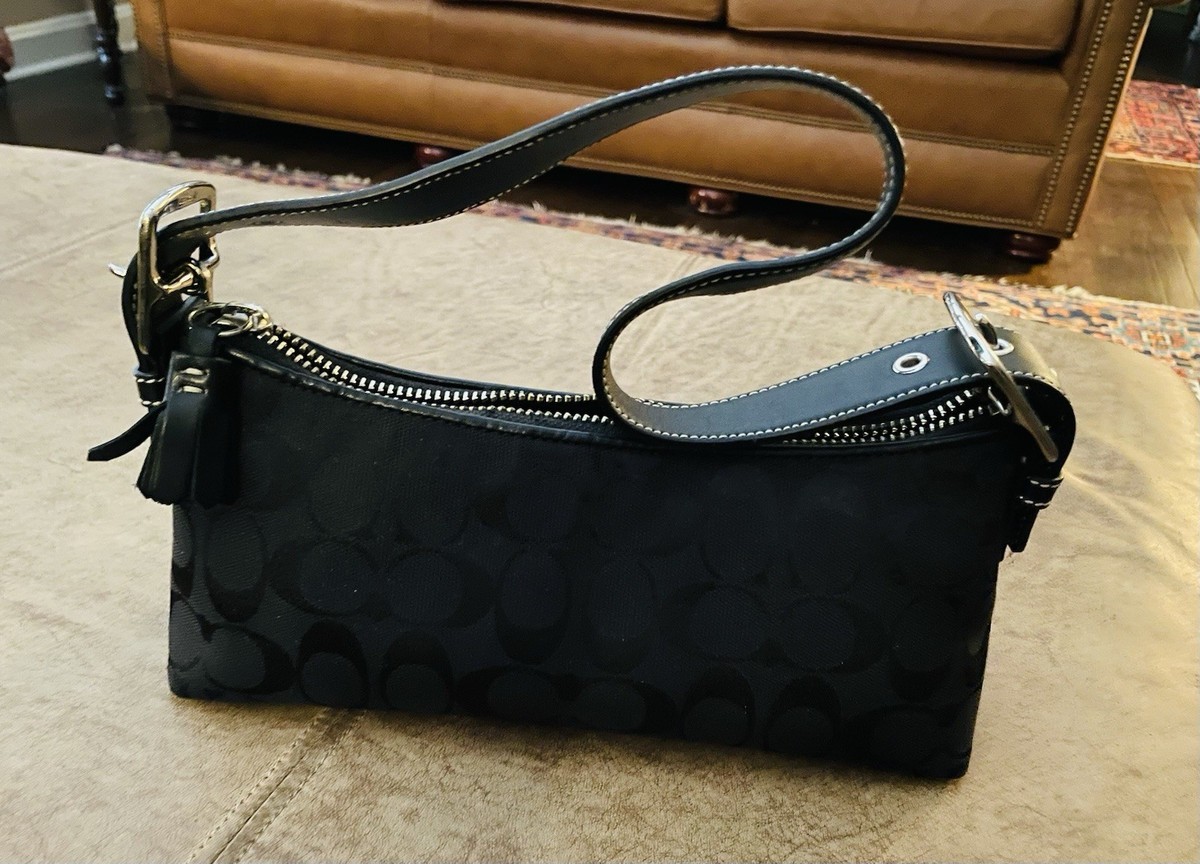 Vintage Black Coach Hamptons Signature East West Demi