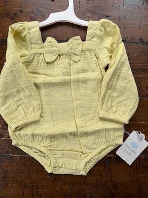 Cloud Island Baby Girls' Long Sleeve Gauze Romper - Yellow 12M