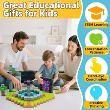 84-300PCS Magnetic Blocks Building Set, Light Up Cubes & Dinosaur STEM Toy Gift