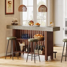 63-Inch Large Home Bar Unit, 2-Tier Kitchen Island Mini Bar Height Pub Table