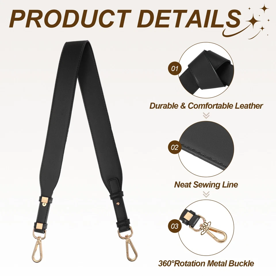 Bandolera de repuesto con correa de cuero, correa de bolso ajustable, negra/dorada Foto 3 de 4