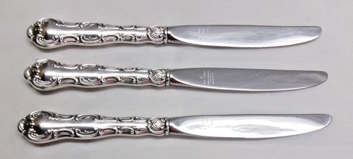 3 STERLING SILVER STRASBOURG PLACE SIZE DINNER KNIVES 9 1/4"-ORNATE 1897 GORHAM