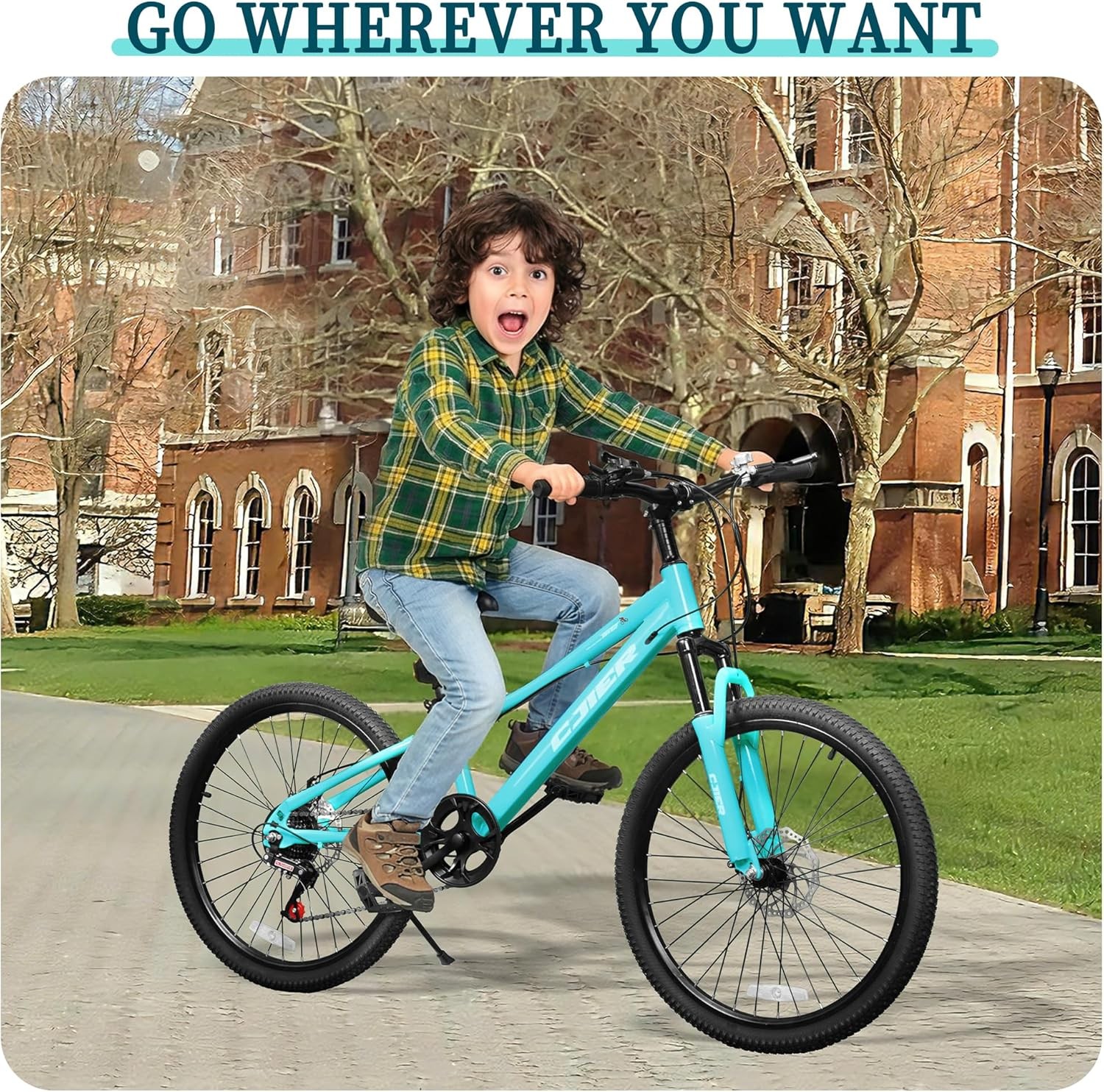 Mountain Bike 7-Speed Kids' Bikes 20/24 Inch Bike with High Carbon Steel Frame