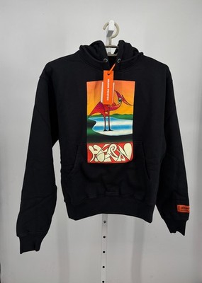 Heron Preston Hoodie Mens S Black Orange Abstract Graphics Print Cotton Sports