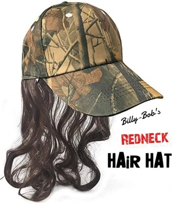 Camo Redneck Mullet Hat with Hair - Men's Hillbilly Halloween Costume Prop Wig - Image 1 of 4