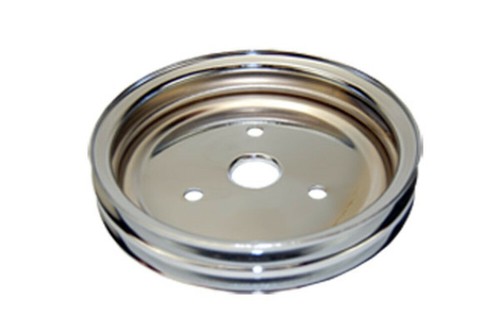 Double Groove Pulley Kit, Fits Chevy SBC Short Water Pump, Chrome Steel, 283 327 - Picture 3 of 3