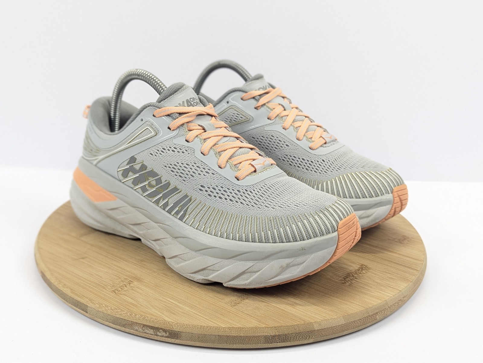 Hoka Bondi 7 Womens Sneakers Size 8 Gray Peach Shoes Running Athletic Trainer 