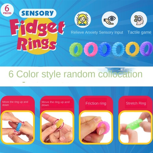 6Pcs Silicone Sensory Toy Stress Relief Anxiety Rings Calming Toy Kids - Picture 5 of 6