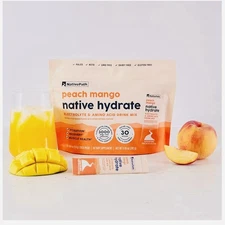 Native Hydrate Electrolyte Powder Stick Pack, 30 Servings Peach Mango