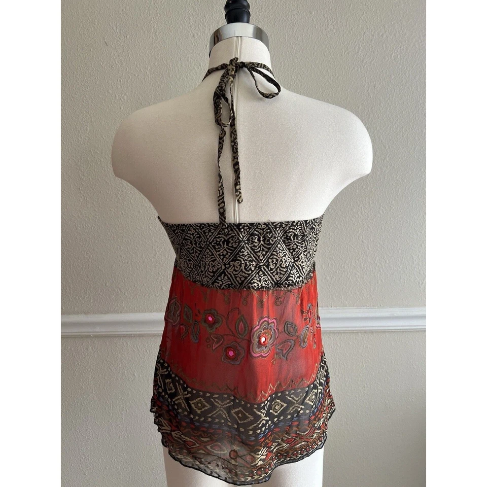 Dolce Cabo 复古透明领带吊带上衣木质串珠领带 Y2K 波西米亚度假 — 第 3/4 张图片