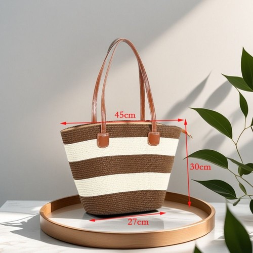 Square Tote Bag Straw Vacation Beach Bag Summer Woven Shoulder Bag - Picture 2 of 19