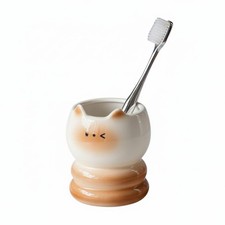 Ceramic Toothbrush Cup Holder - Cute Cat Bathroom Decor Organizer for Toothpa...