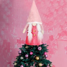 Gejoy Christmas Tree Topper 21.65in Pink Gnome Plush Scandinavian Xmas Decor