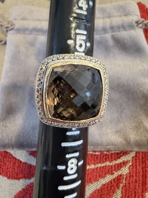David Yurman Sterling & 18k  Smoky Quartz Diamond Albion Ring