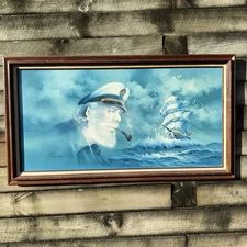 Elusive P. Jenkens Old Man & The Sea Antique Nautical Seascape Signed 30x54”