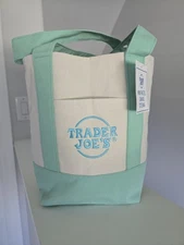 Trader Joe's Mini Pastel Canvas Tote Bag in Green NWT