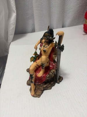 Fantasy Warrior Queen Resin Figurine - 7  Tall Dragon Throne Lady