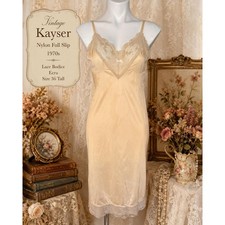 Vintage Kayser Nylon Full Slip 1970s Lace Bodice Ecru Size 36 Tall