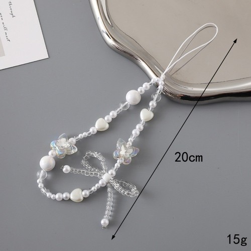 Clear Pearl Bow Cell Phone Chain Cute Luggage Pendant Anti-Lost Phone Chain - Photo 5 sur 12