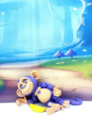 3D Printed Monkey with Banana, 2.75'' Articulating Posable Hangable Purple Monkey
