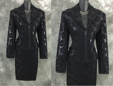 BEAUTIFUL st john evening knit black embellished skirt suit size 8