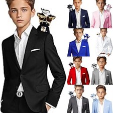 Boy's Suits Slim Fit Notch Lapel Formal Wedding Groom Blazer Pants Two Pieces