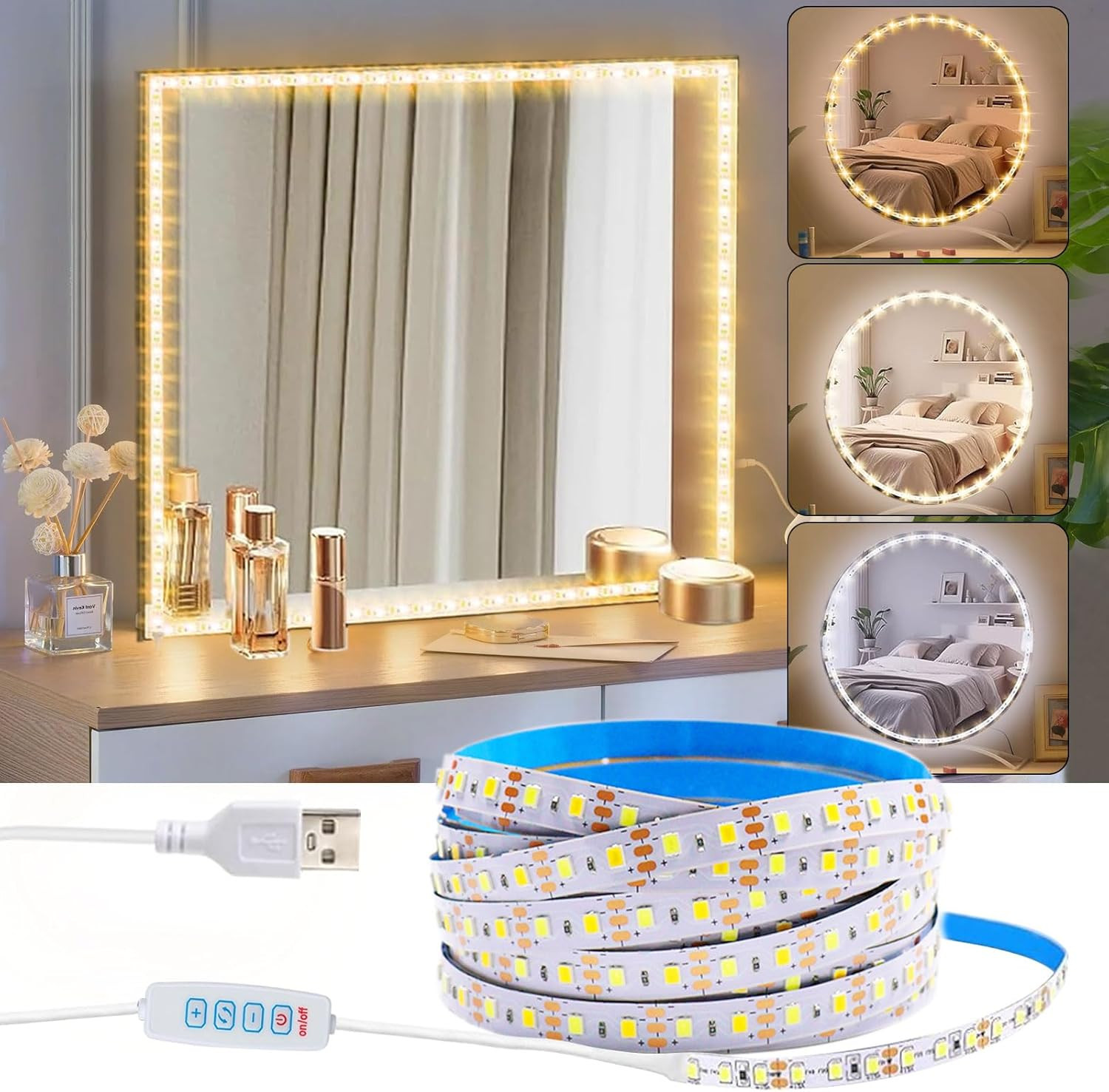 USB Luci per Specchio Da Trucco, Luci Specchio Make Up, 200CM Luci LED Da Specch
