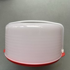 New Tupperware UNIQUE and HUGE Round Cake Taker in Bright Red/Clear Color
