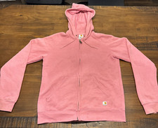 Carhartt Full Zip Hoodie Women's M Pink Sweatshirt Spell Out Work Solid SPOTS