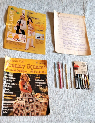 Vintage Woman's Day Granny Squares Magazine Special Edition No. 1 +Crochet Hooks