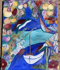 "Island Birds ” An  Large ORIGINAL  Oil PAINTING 28”x22 On Canvas Handmade