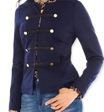 Chicos Military Gold Button Jacket Size 1 Navy Blue Blazer New
