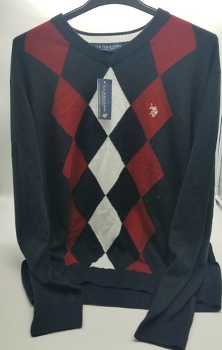 White Argyle Design Men's Sweater Size 