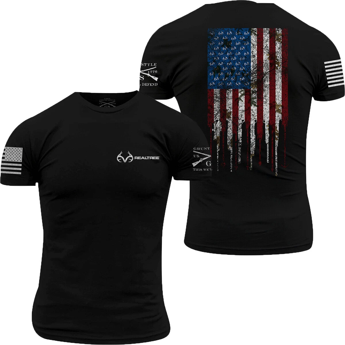 Grunt Style Realtree AP Snow - Hunting Flag T-Shirt - Black