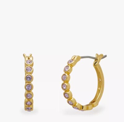 NWT Kate Spade Clear Gold Full Circle Huggies Earrings KF560 Gold/Light Amethyst