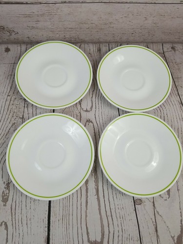 Lotto di 4 dischi Corelle by Corning solo cerchi bianchi verdi a righe lotto di 4 vintage WOW! - Foto 2 di 12