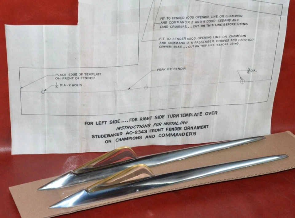 NOS 1955 Studebaker President Commander Speedster Fender Spear Trim Emblem Box - Image 2 of 4