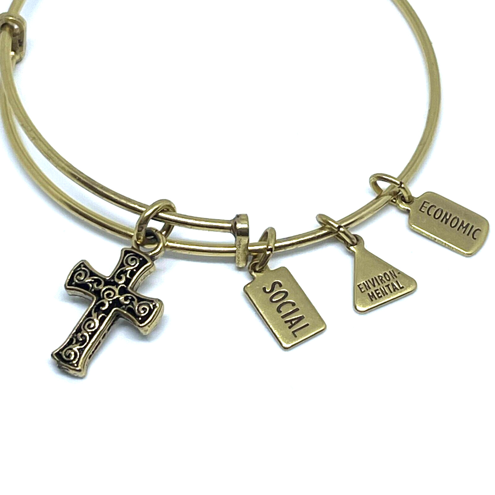 Gold Tone Dangle Drop Multi Charm Bangle Bracelet… - image 2