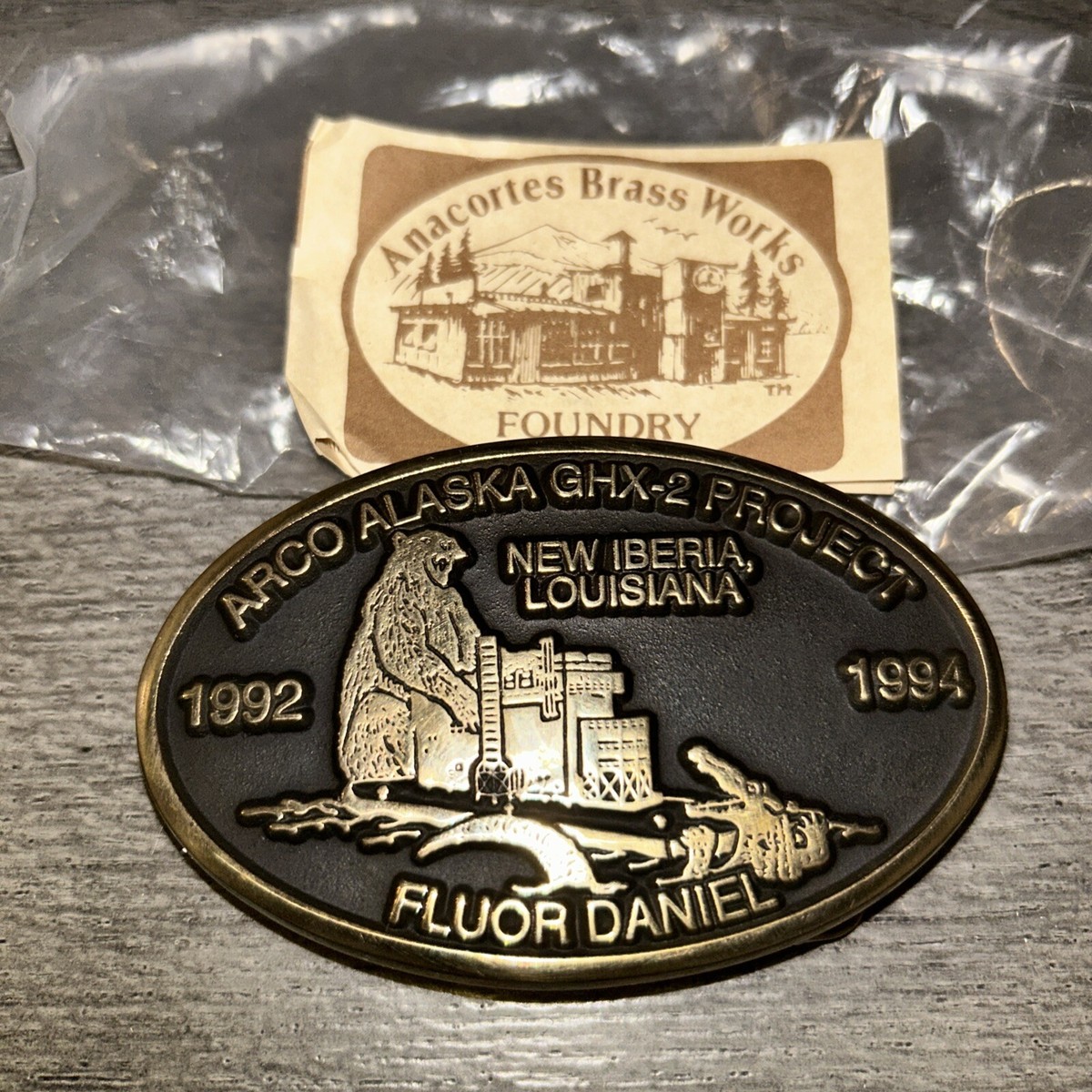 Vintage ARCO GHX-2 Project 1993 Brass Belt Buckle Anacortes Brass Works.  New!!