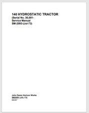 1973 John Deere 140 Hydrostatic  Lawn Tractor Service Manual 227 Pages