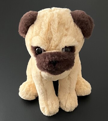 FAO Schwarz 12'' Plush Tan Pug Puppy Dog Soft Stuffed Toy Lovey 2022 Red Collar