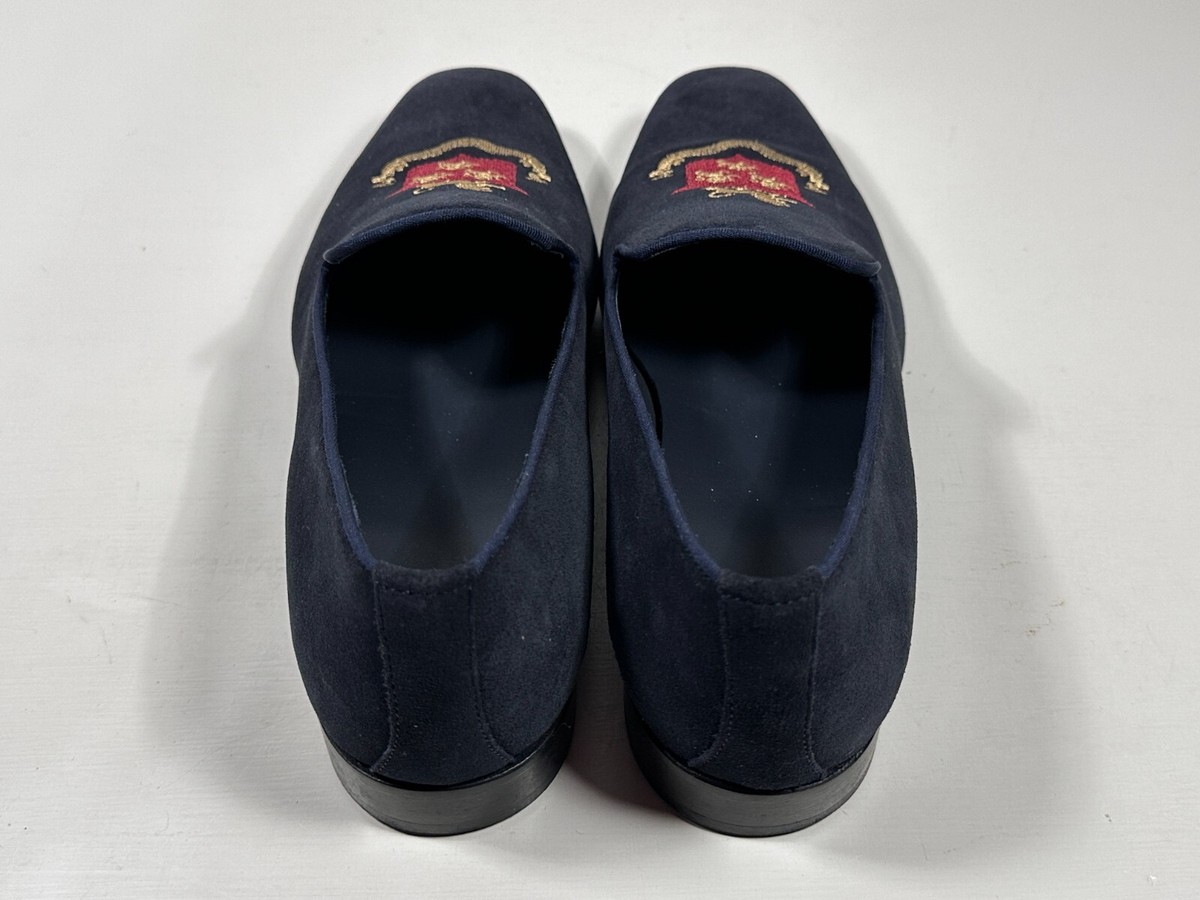 Elegant Embroidered Crest Robert Talbott Dark Navy Venetian Loafers Size 10 M Robert Talbott Altos Dark Navy Embroidered Venetian Loafers  main image 4