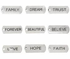  Pendants Dangle Tag Charms Silver message jewelry findings DIY