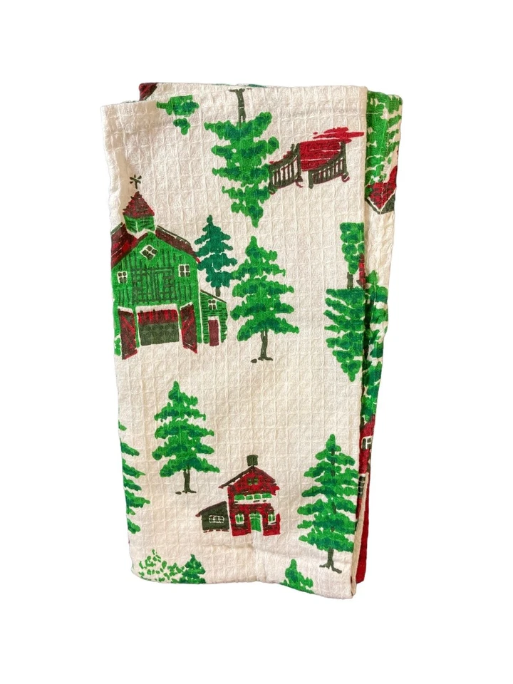 April Cornell Set of 3 Tea Towels Pine Trees Cabin Red 100% Cotton 19x27" NEW - Image 2 of 3