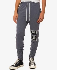 New Jaywalker Men's Slim Fit Slate Gray Drawstring Patch Zips Jogger Pants M