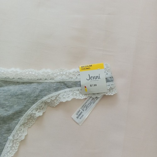 NWT JENNI Thong SIZE M Solid Gray w/ Lace Trim Cotton Blend - Picture 2 of 8