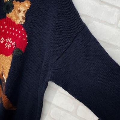 Used Polo Ralph Lauren Polo Bear Hand Knit Sweater, Navy, Size M