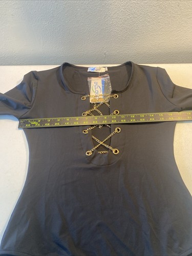 NWT DiCloud Black Bodysuit Size Medium Gold Chains Poly Spandex Biker Dancer - Picture 4 of 9